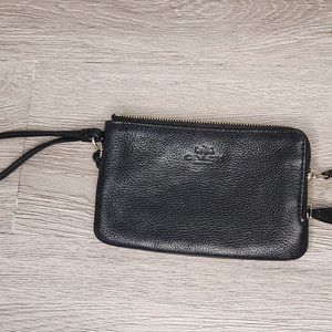 Black COACH Pebbled Leather Double Corner Zip Wristlet